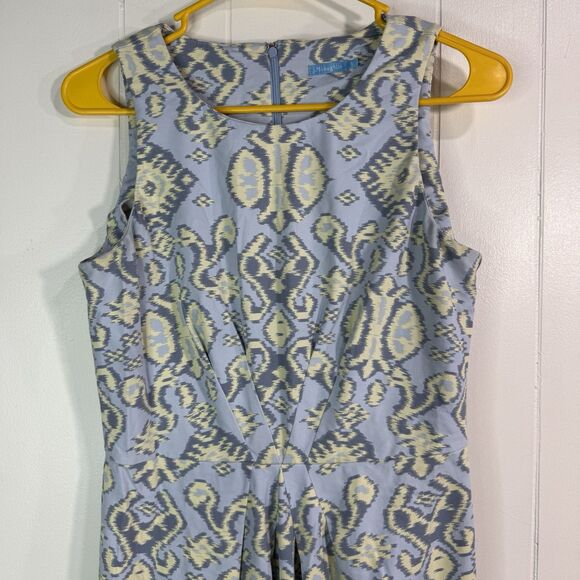 J McLaughlin Women’s S Sleeveless Dress Ikat Print Blue Yellow Short Dress - Picture 2 of 9